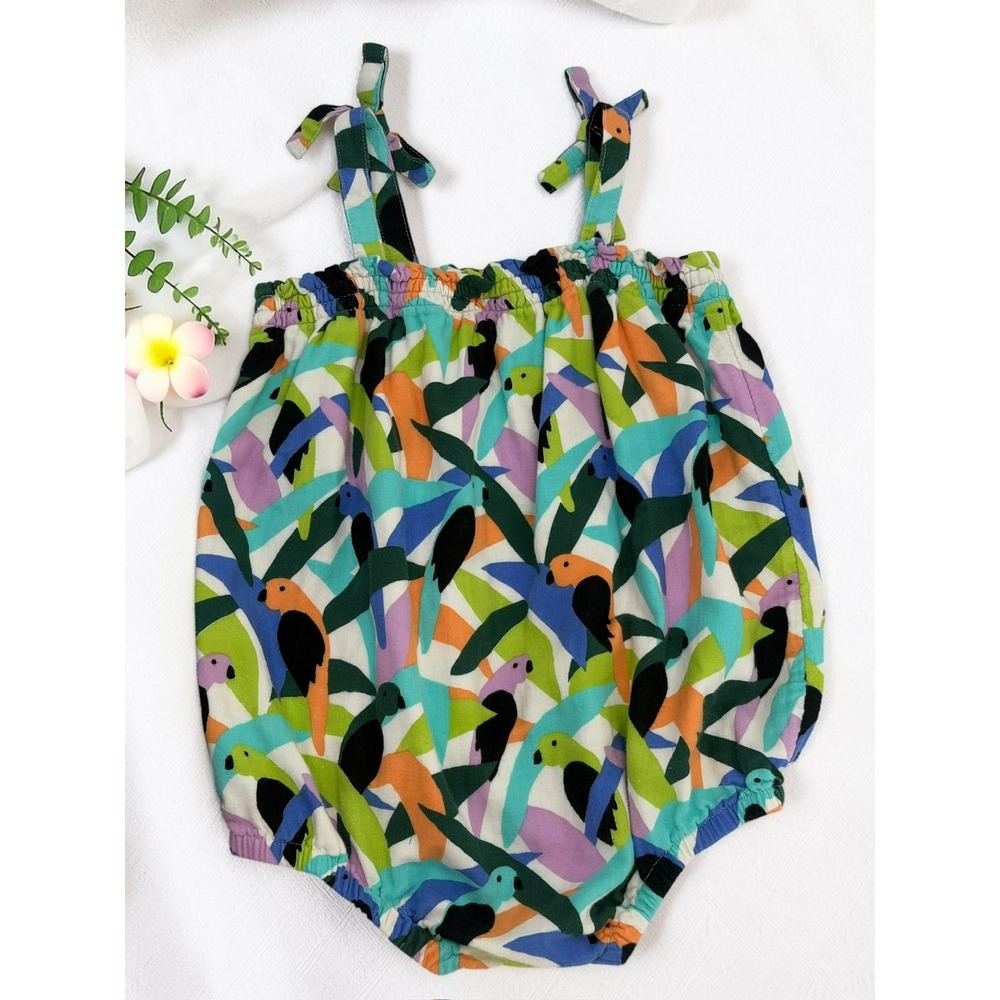 Hanna Andersson Tropical Parrot Print Cotton Bubble Romper Size 2T (85cm)